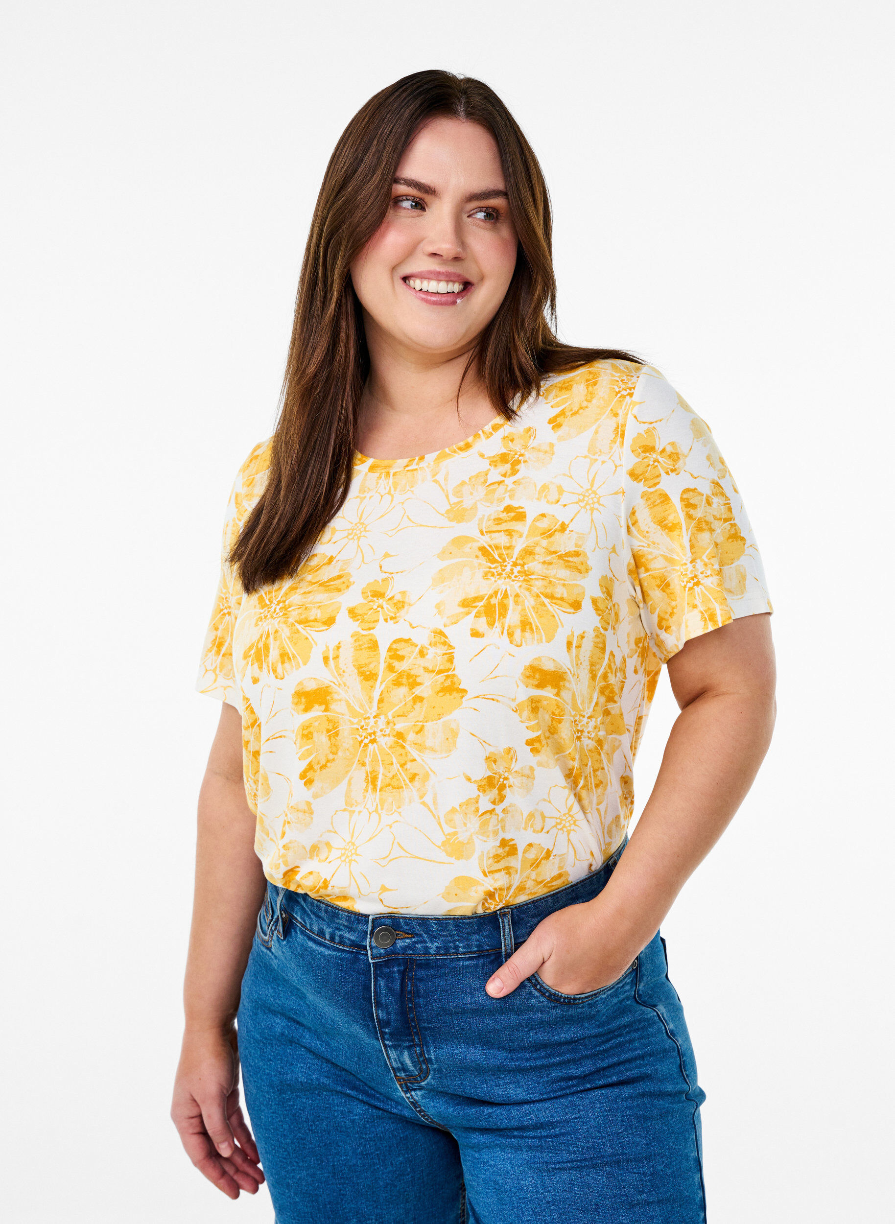 ZizziT-shirt met bloemenprint, Geel, Model image number 0