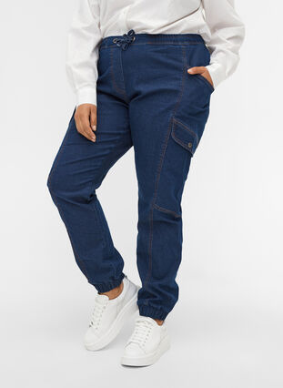 Loose fit jeans met ceintuur, Medium Blue, Model image number 3