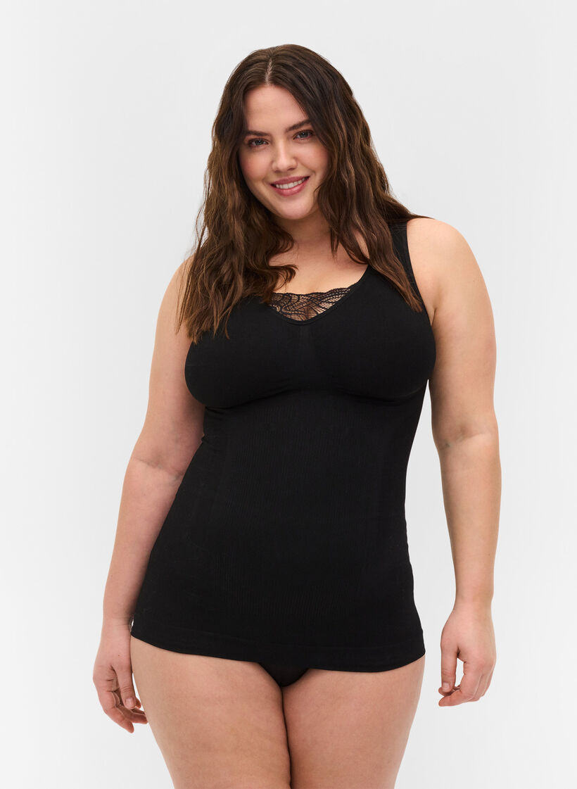 Shapewear top met kanten detail, Black, Model image number 0