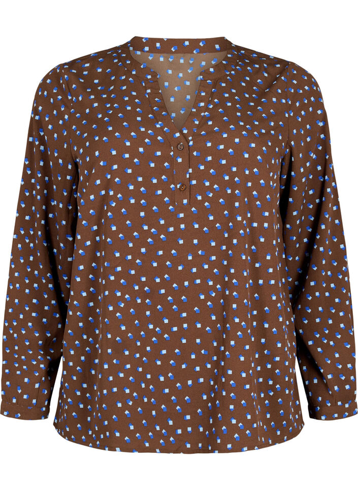 FLASH - Blouse met lange mouwen en print, Chicory Coffee AOP, Packshot image number 0
