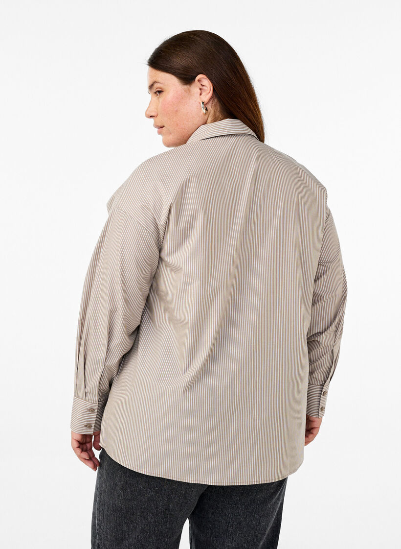 Chemise rayée ample à manches longues, Marron, Model image number 2