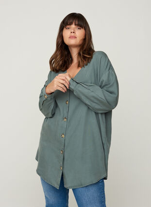 Lyocell blouse met v-hals, Balsam Green, Model image number 0