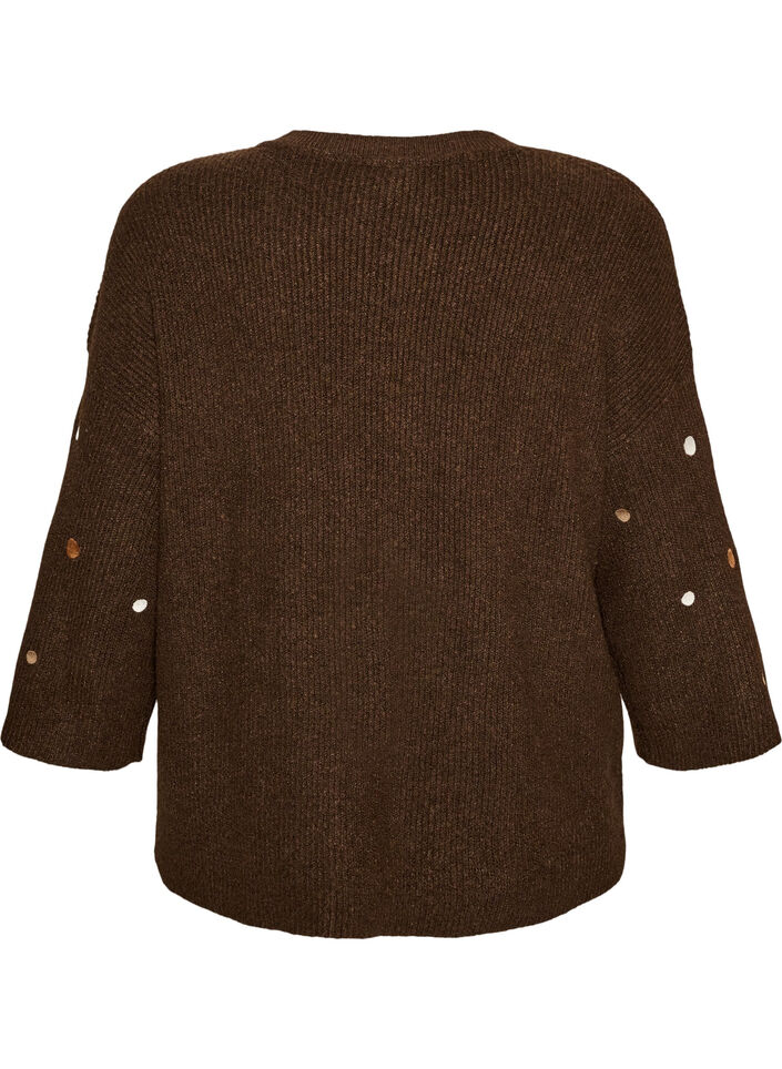 Blouse en maille avec de petits motifs brod&eacute;s, Marron, Packshot image number 1