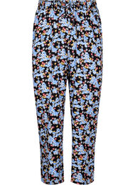 Losse viscose pyjama broek in all-over print, Black Blue Flower, Packshot