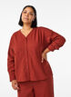 Blouse en lin et viscose avec col en V, Bordeaux, Model image number 0