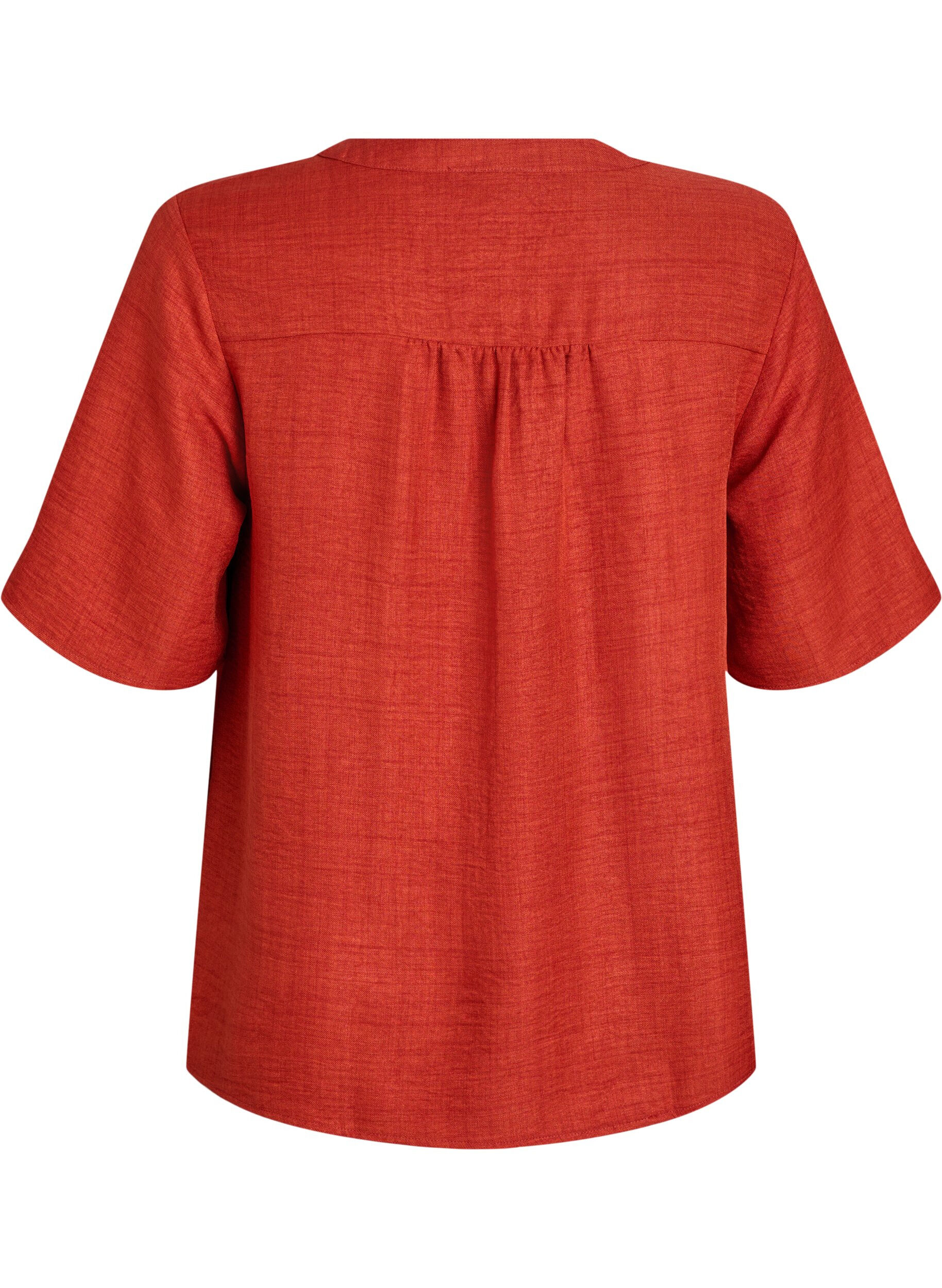 ZizziOverhemd blouse met V-hals en korte mouwen, Rood, Packshot image number 1
