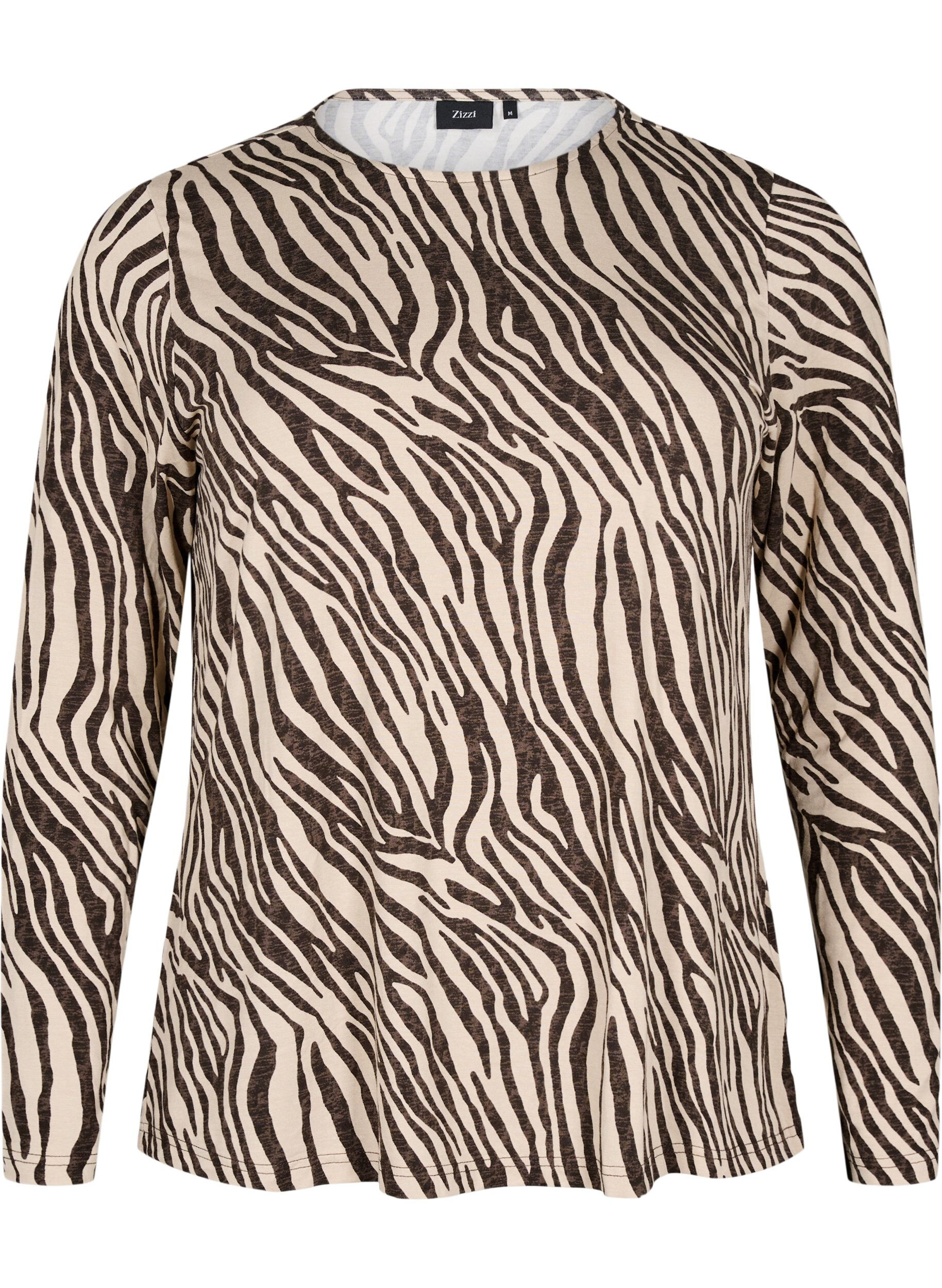 ZizziGestreepte blouse met lange mouwen, Bruin, Packshot image number 0