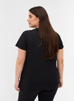 Katoenen t-shirt met korte mouwen en klinknagels, Black, Model image number 1