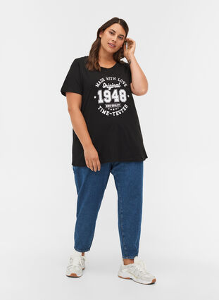 T-shirt en coton bio avec détails imprimés, Black, Model image number 2