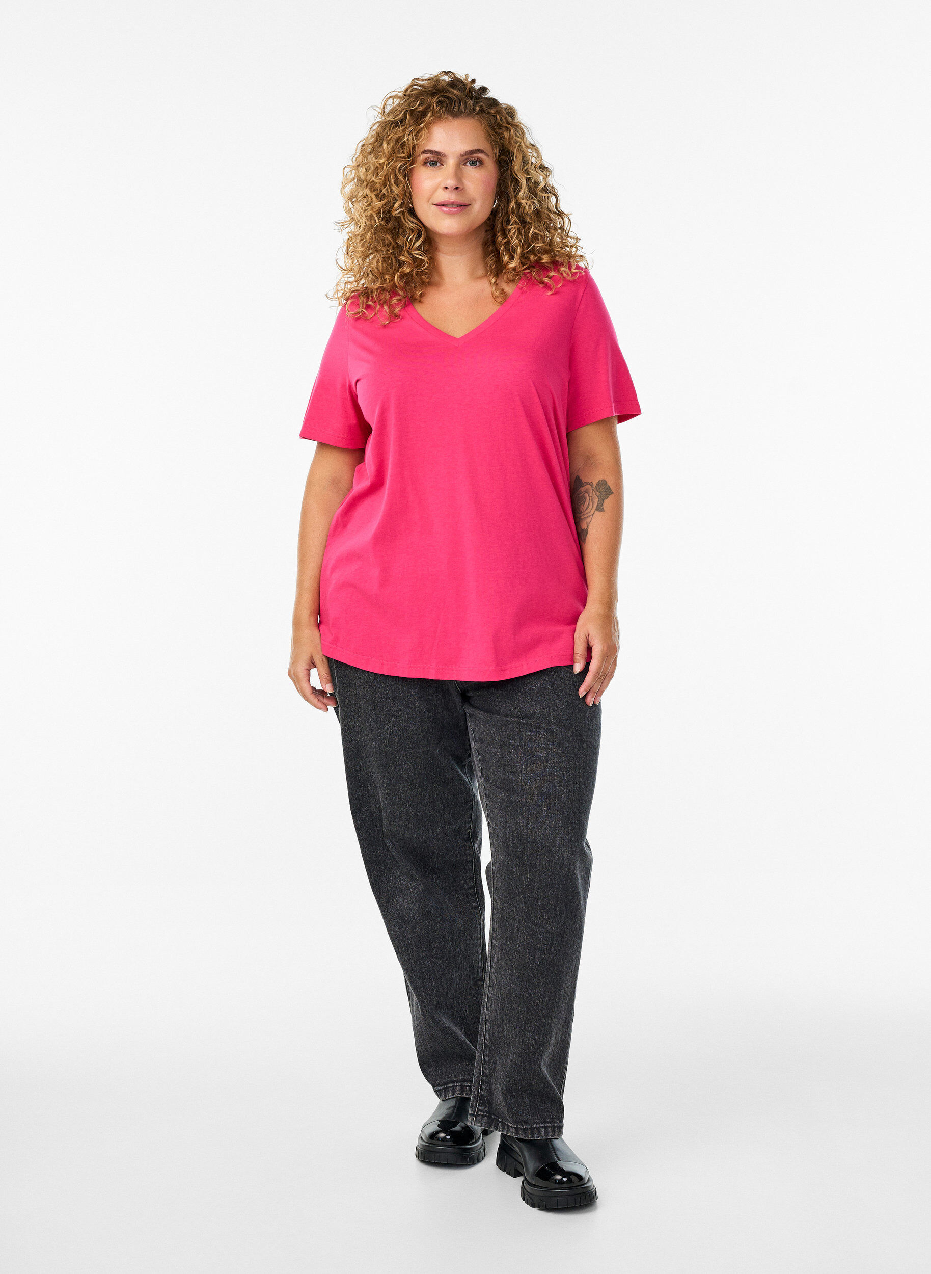 ZizziT-shirt met korte mouwen en V-hals, Roze, Model image number 1