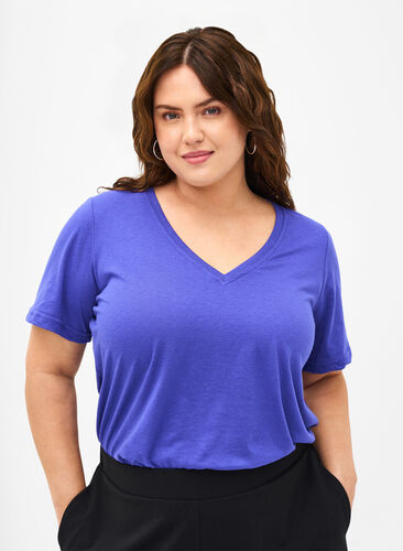 FLASH - T-shirt met v-hals, Royal Blue, Model image number 0
