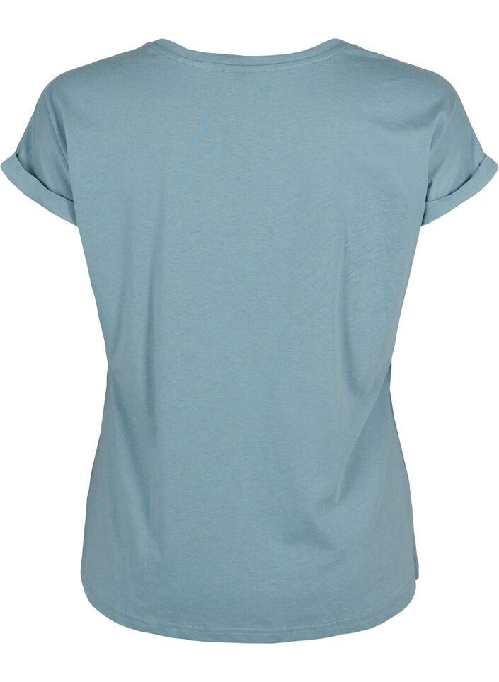 T-shirt &agrave; manches courtes en coton m&eacute;lang&eacute;, Bleu, Packshot image number 1