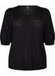 Blouse en maille pointelle &agrave; manches courtes, Noir, Packshot image number 0