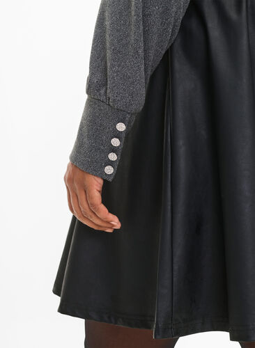 Blouse à manches longues avec large revers et boutons, Dark Grey Melange, Model image number 2