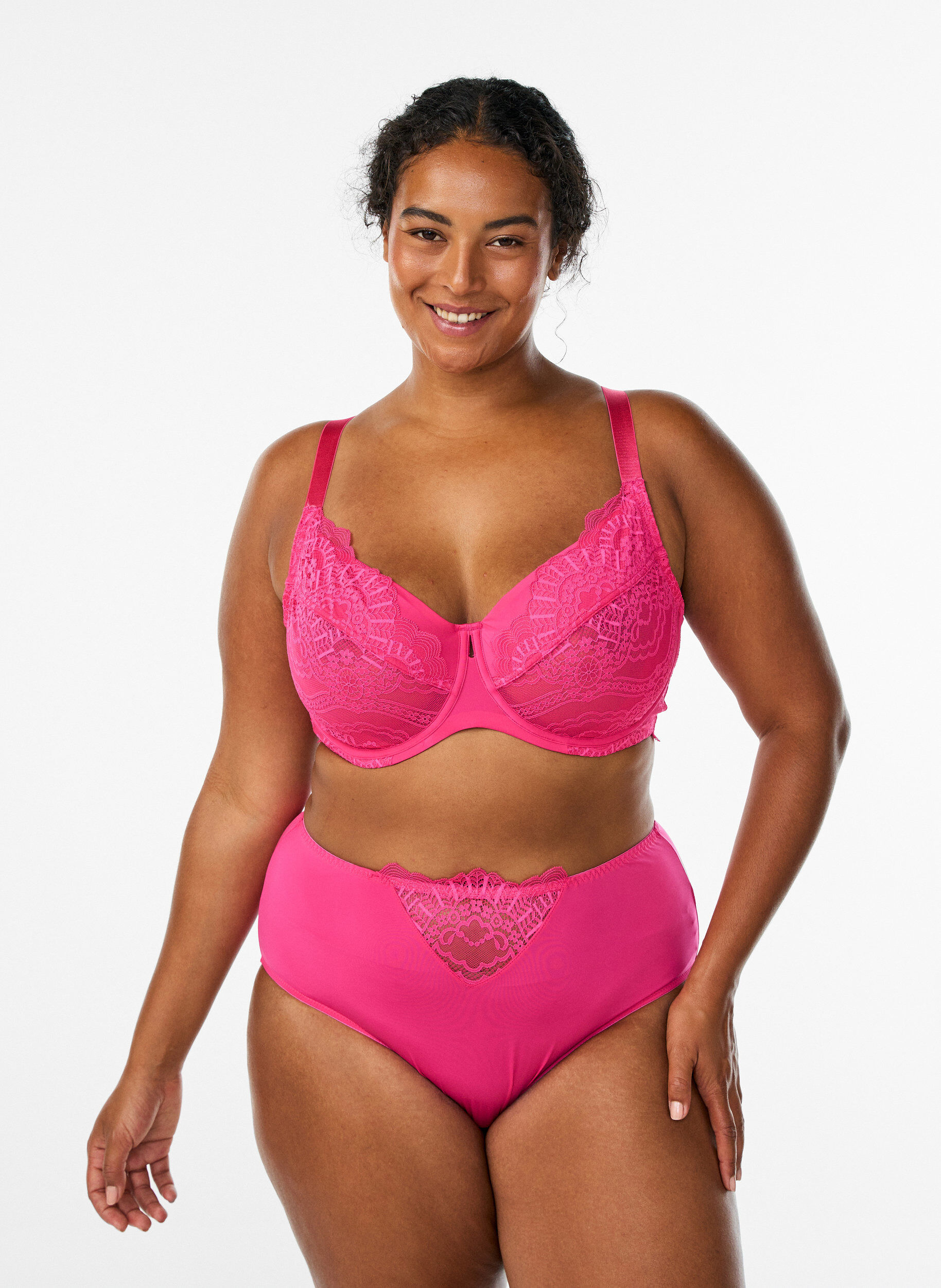 Microvezel slip met kantdetails, Roze, Model