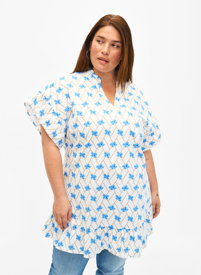 Tunique motif floral en coton, Snow White Flower, Model image number 0