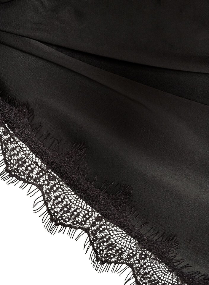Foulard en satin avec ourlet en dentelle, Noir, Packshot image number 2