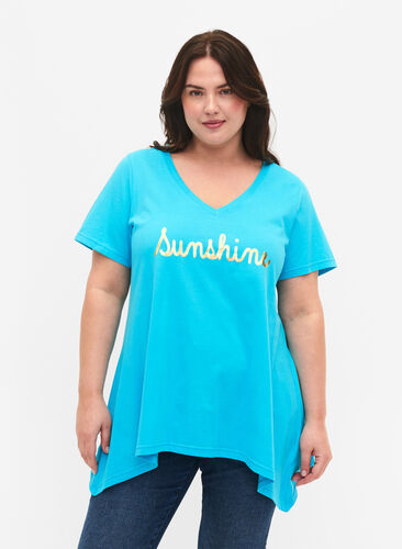 Katoenen T-shirt met korte mouwen, Blue Atoll Sunshine, Model image number 0