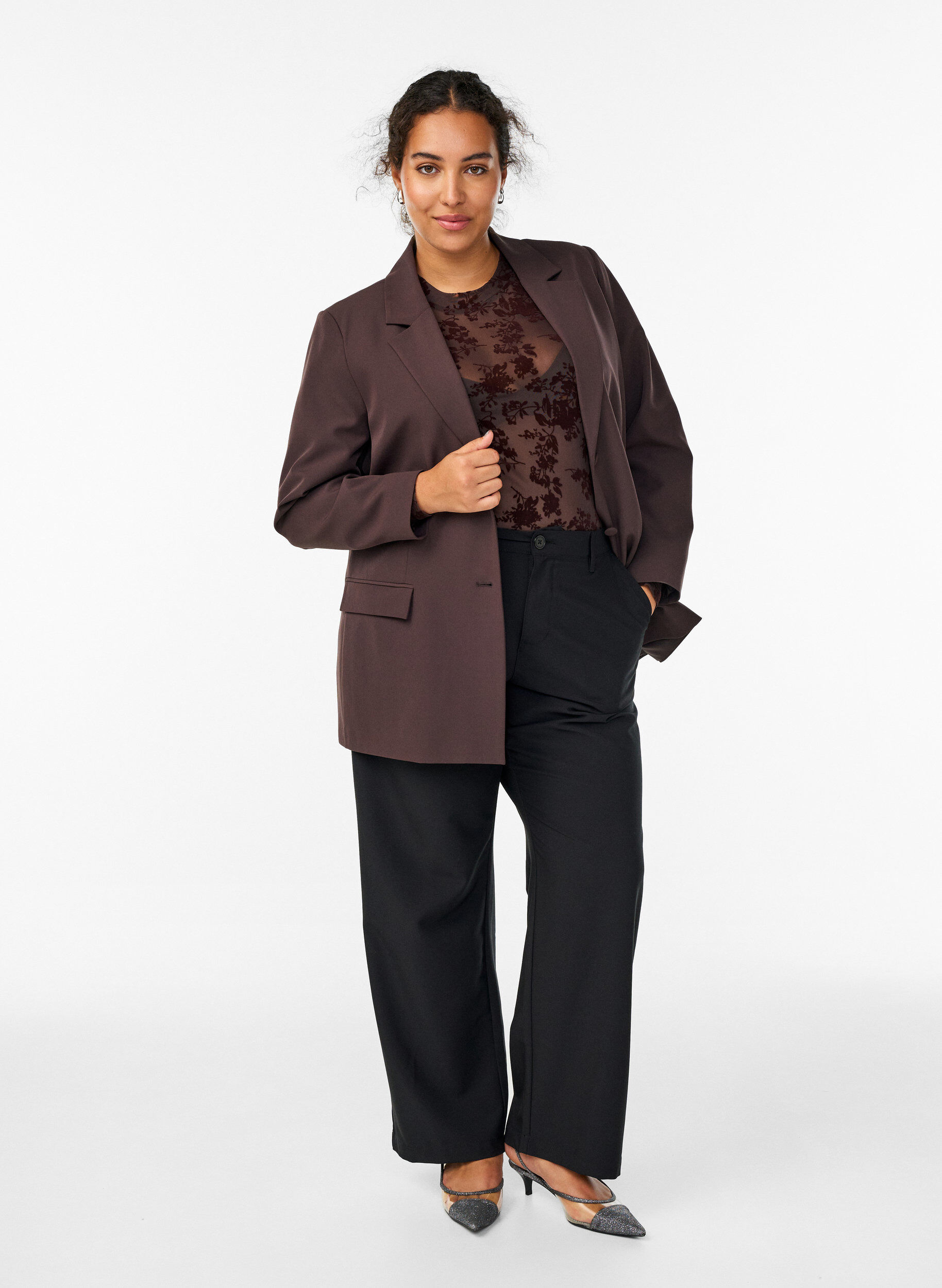 ZizziBlazer classique avec fermeture boutonn&eacute;e, Marron, Model image number 1
