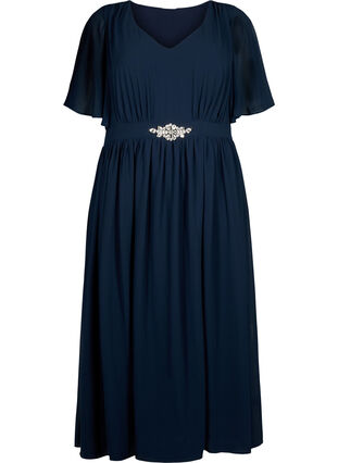 Maxi jurk met drapering en korte mouwen, Total Eclipse, Packshot image number 0