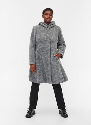 Manteau long avec de la laine, Light Grey Melange, Model image number 3