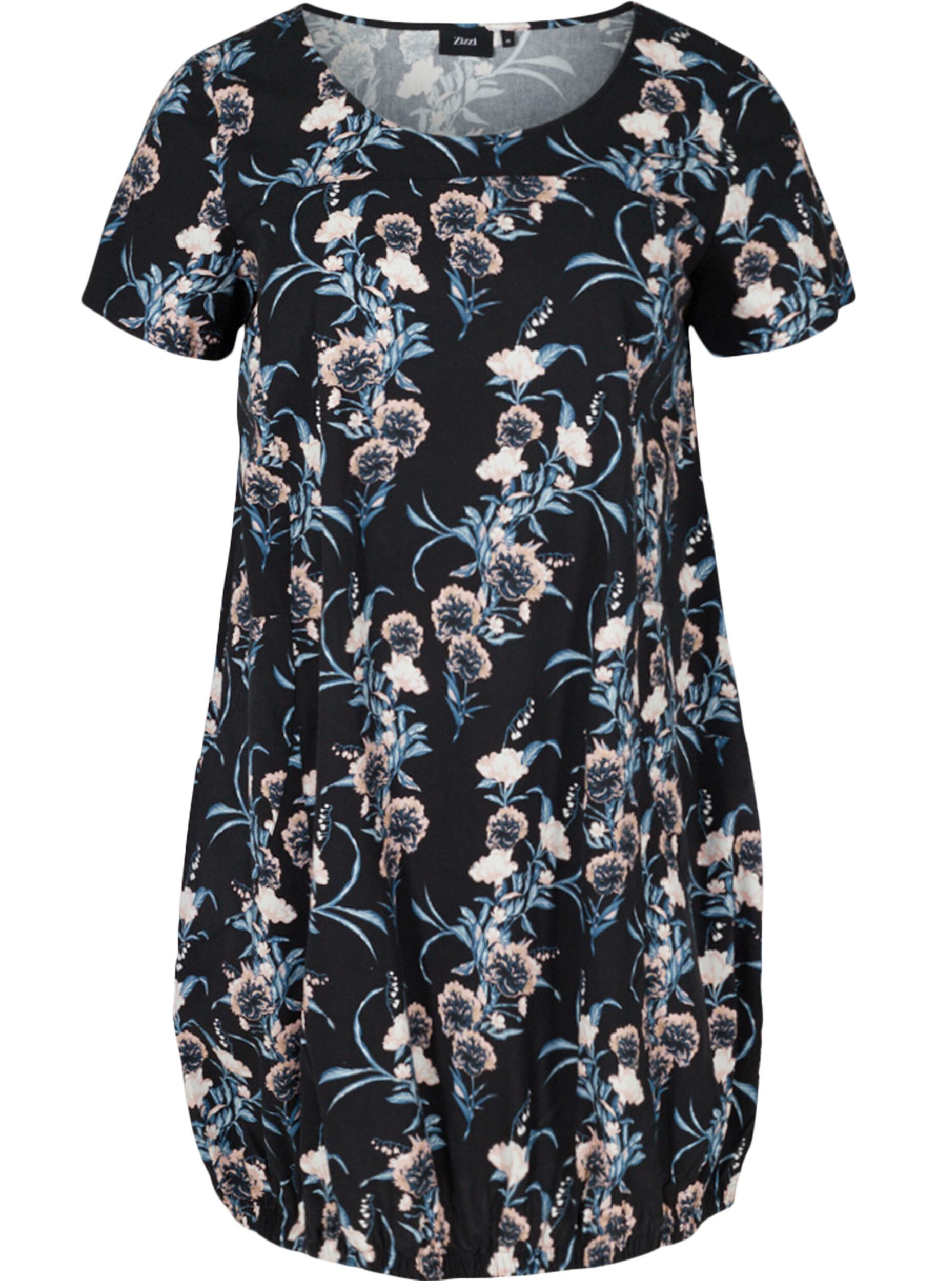 ZizziKatoenen jurk met korte mouwen en print, Blauw, Packshot image number 0