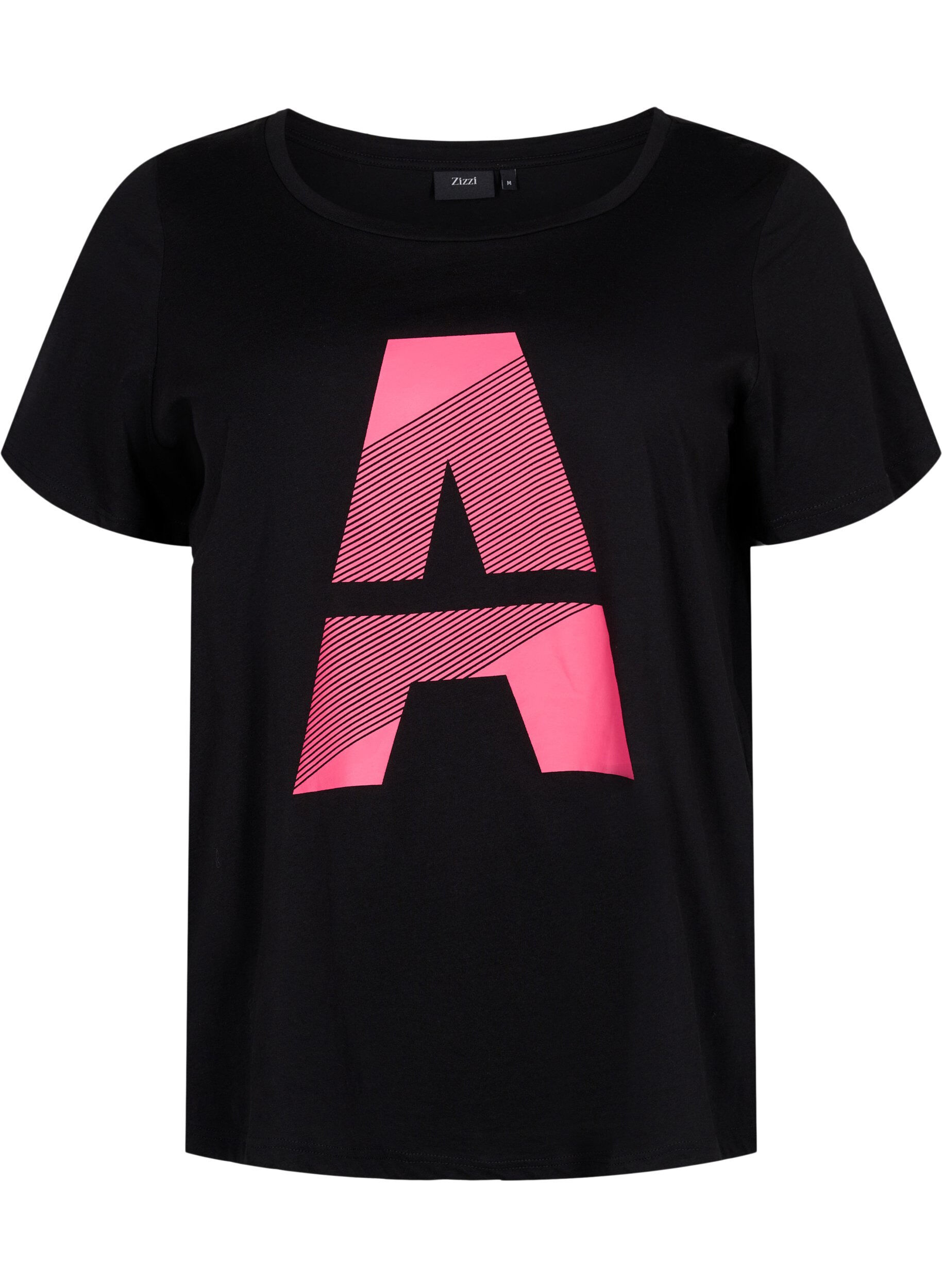 ZizziSport-T-shirt met print, Black w. Pink A, Packshot image number 0