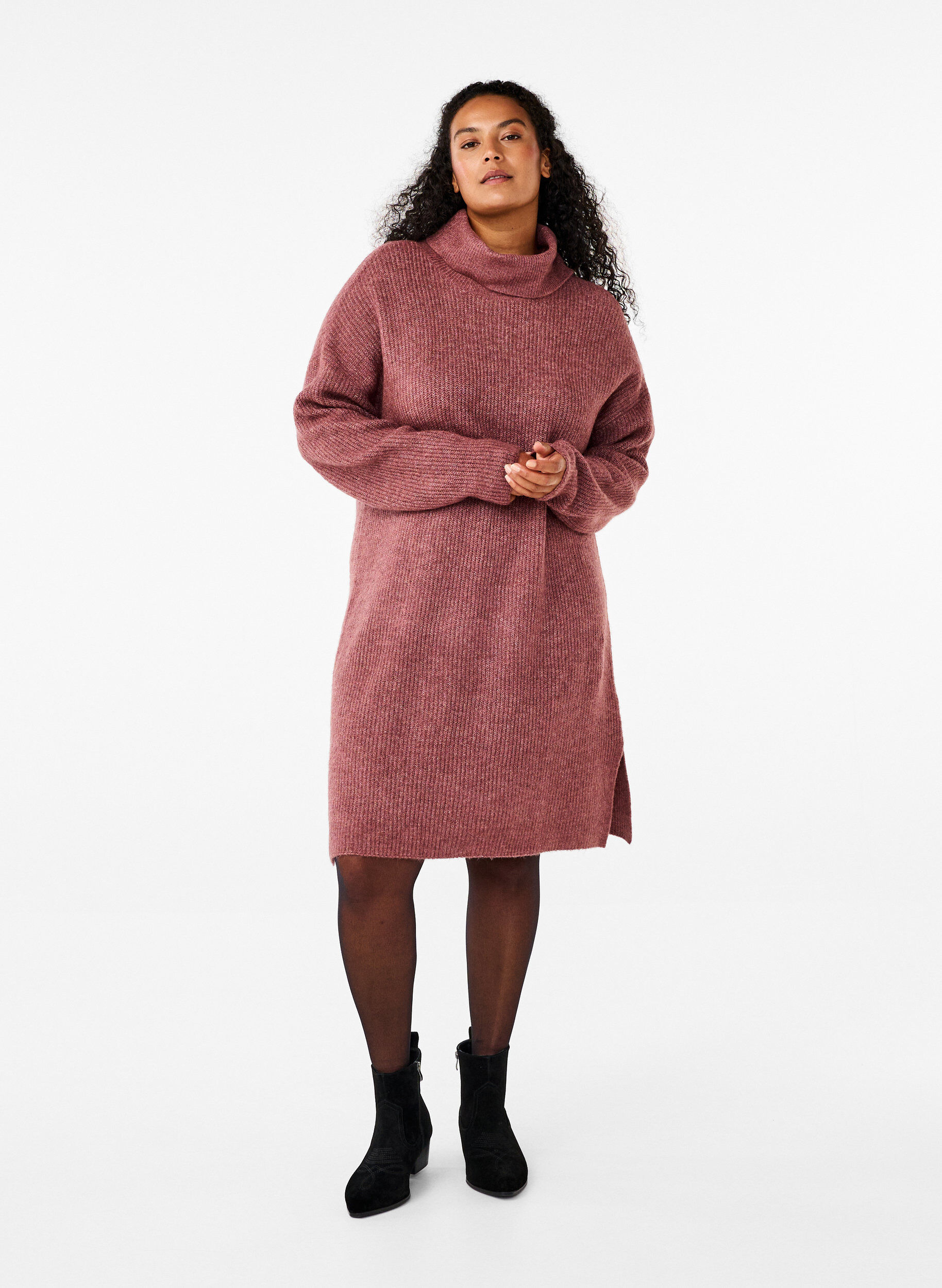 ZizziGebreide jurk met col, Rood, Model image number 1