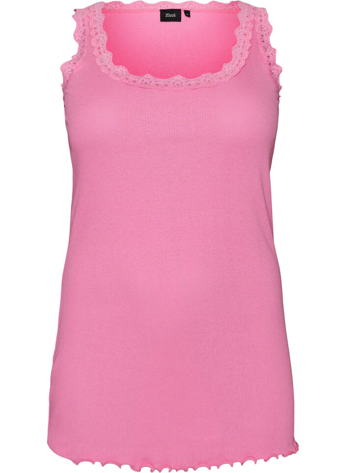 Haut avec bordure en dentelle, Rose, Packshot image number 0