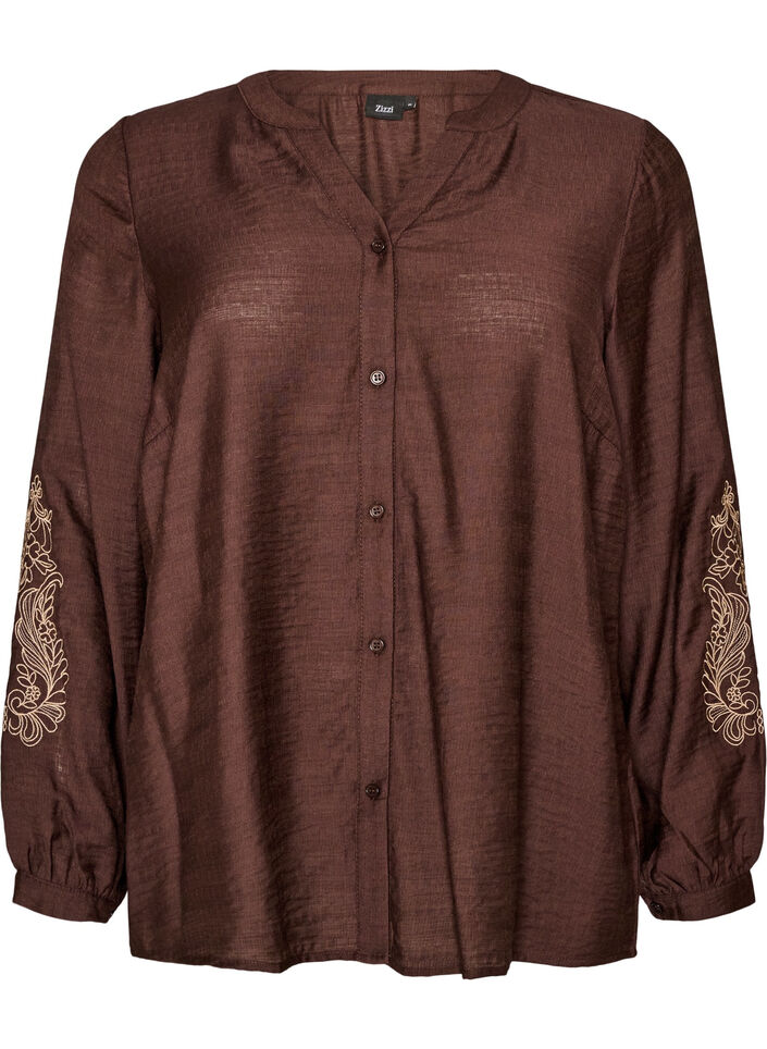 Chemise en viscose avec manches brod&eacute;es, Marron, Packshot image number 0