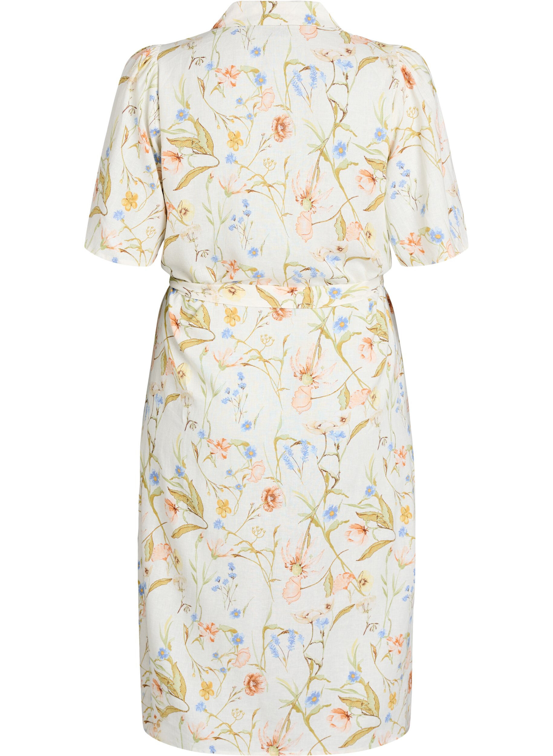 ZizziShirtjurk in linnen en viscose met strikceintuur, Vanille, Packshot image number 1