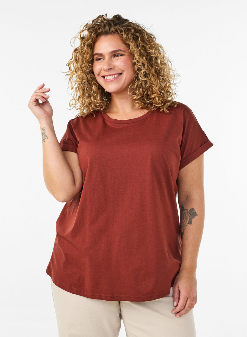 T-shirt met korte mouwen van katoenmix, Rood, Model image number 0