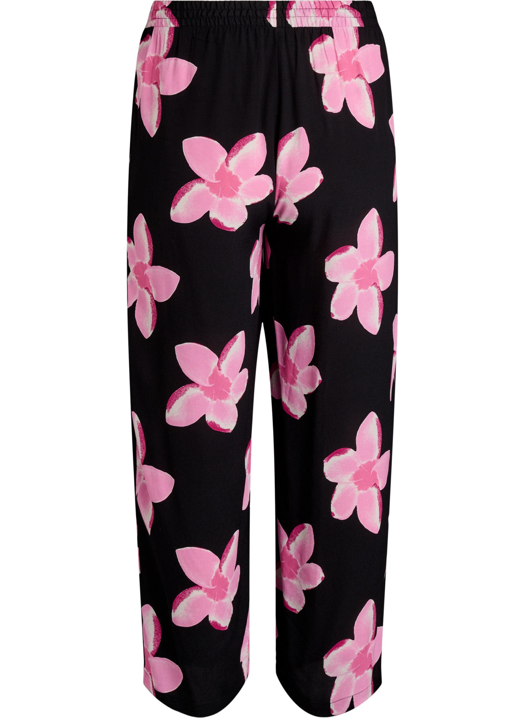 Zizzi Pantalon ample en viscose avec imprim&eacute;, Noir, Packshot image number 1