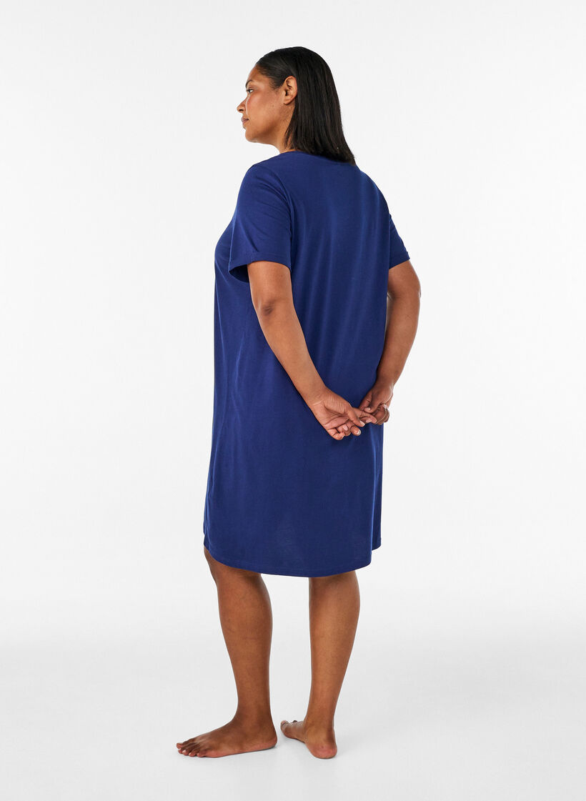 Nachtjapon met korte mouw van biologisch katoen, Blauw, Model image number 2