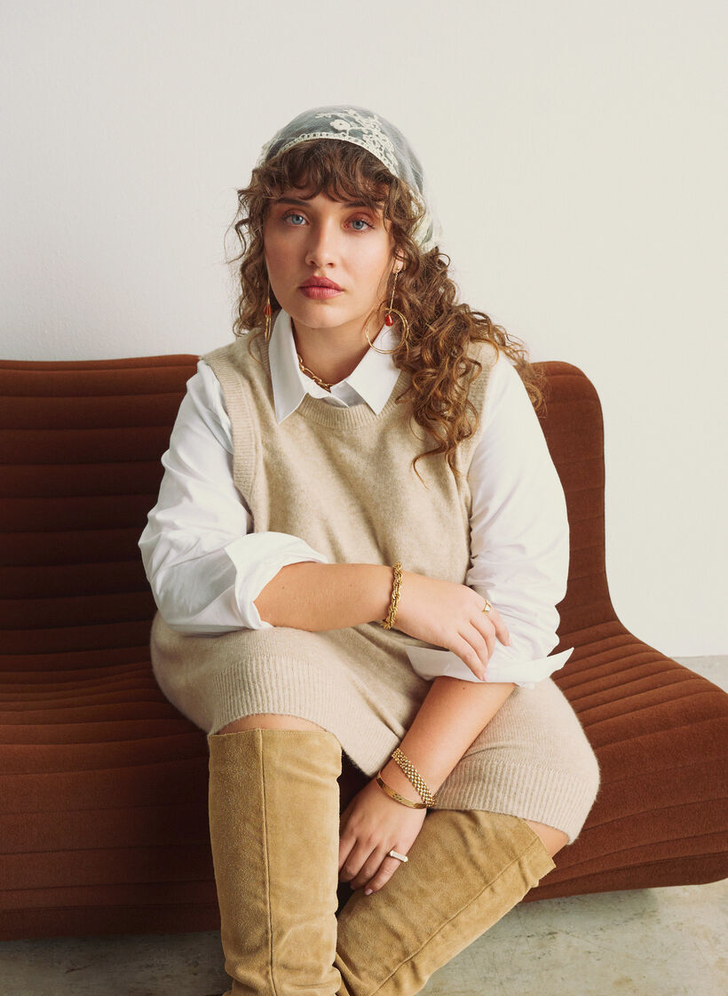 Driehoekige kanten sjaal, Beige, Image image number 0