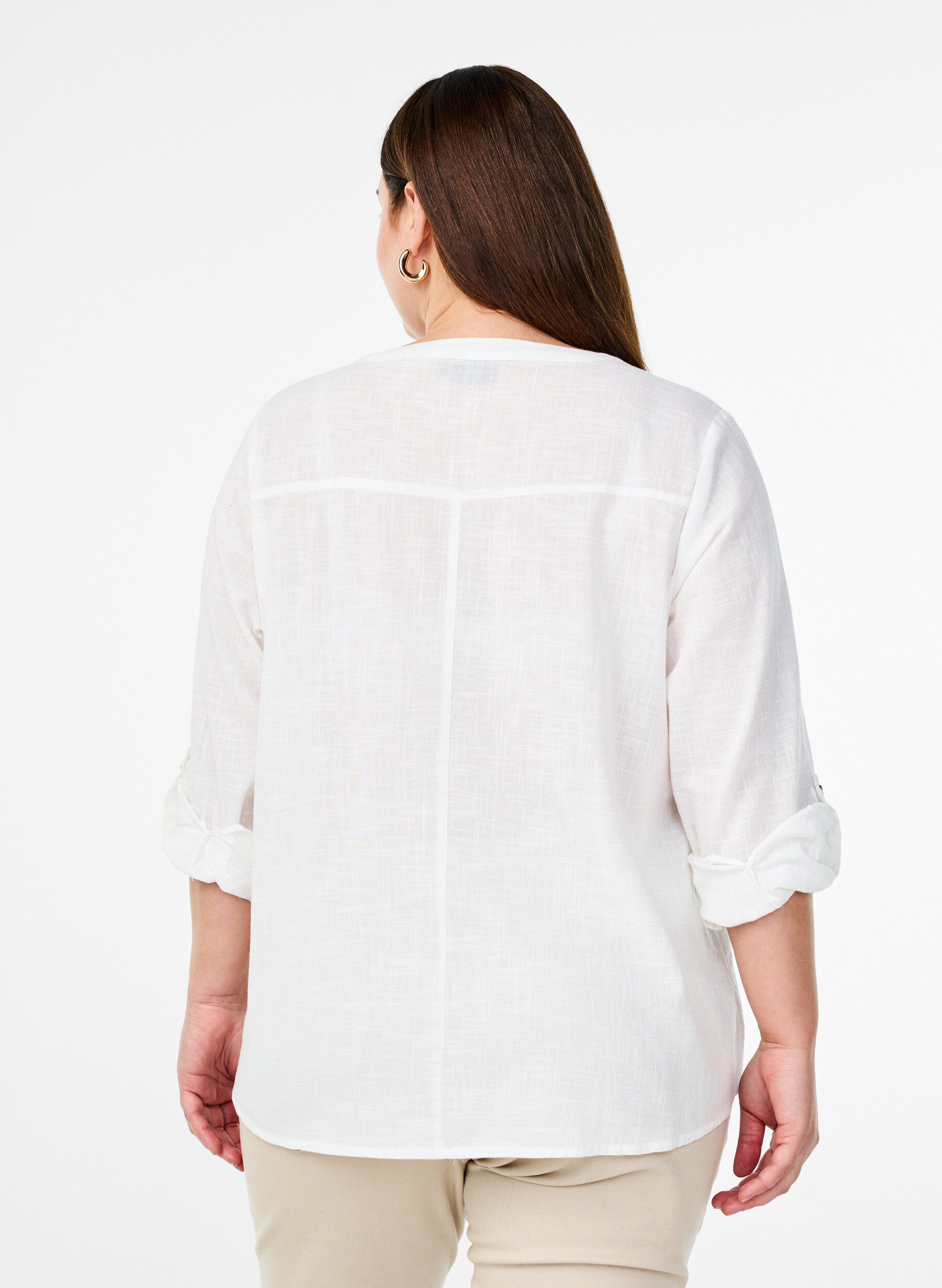 ZizziKatoenen blouse met een V-hals, Wit, Model image number 2