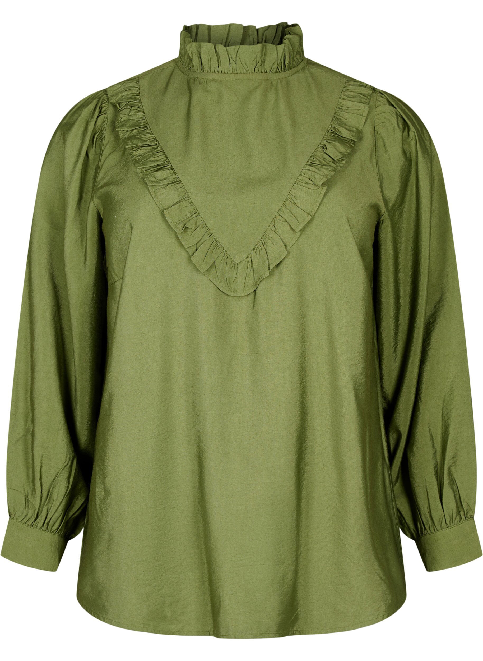 ZizziViscose blouse met franjes., Loden Green, Packshot image number 0