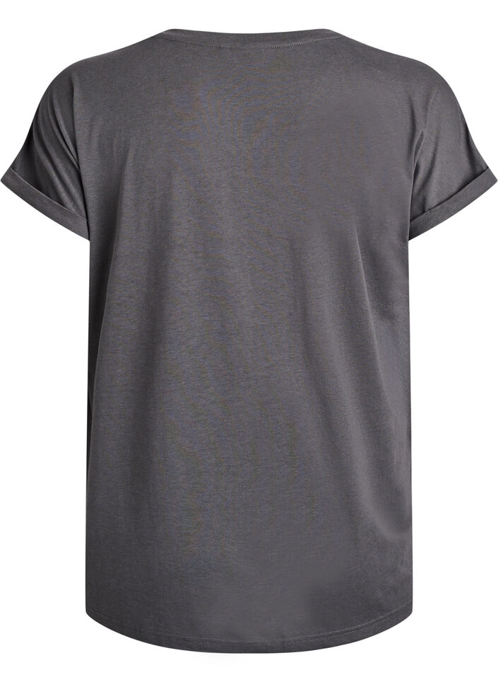 T-shirt &agrave; manches courtes en coton m&eacute;lang&eacute;, Gris anthracite, Packshot image number 1