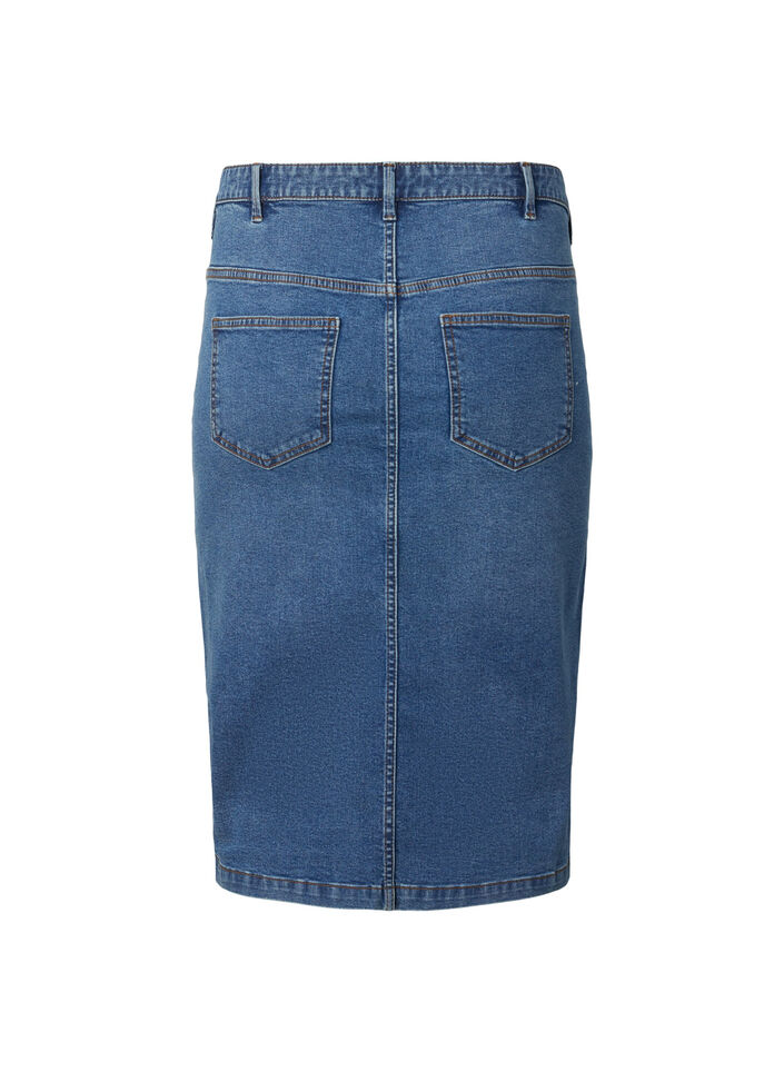 Denim rok met split aan de voorkant, Blue denim, Packshot image number 1
