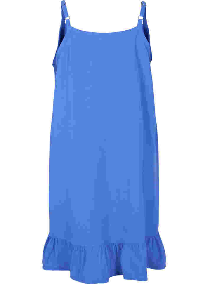 Robe en coton à fines bretelles et forme trapèze , Dazzling Blue, Packshot image number 1