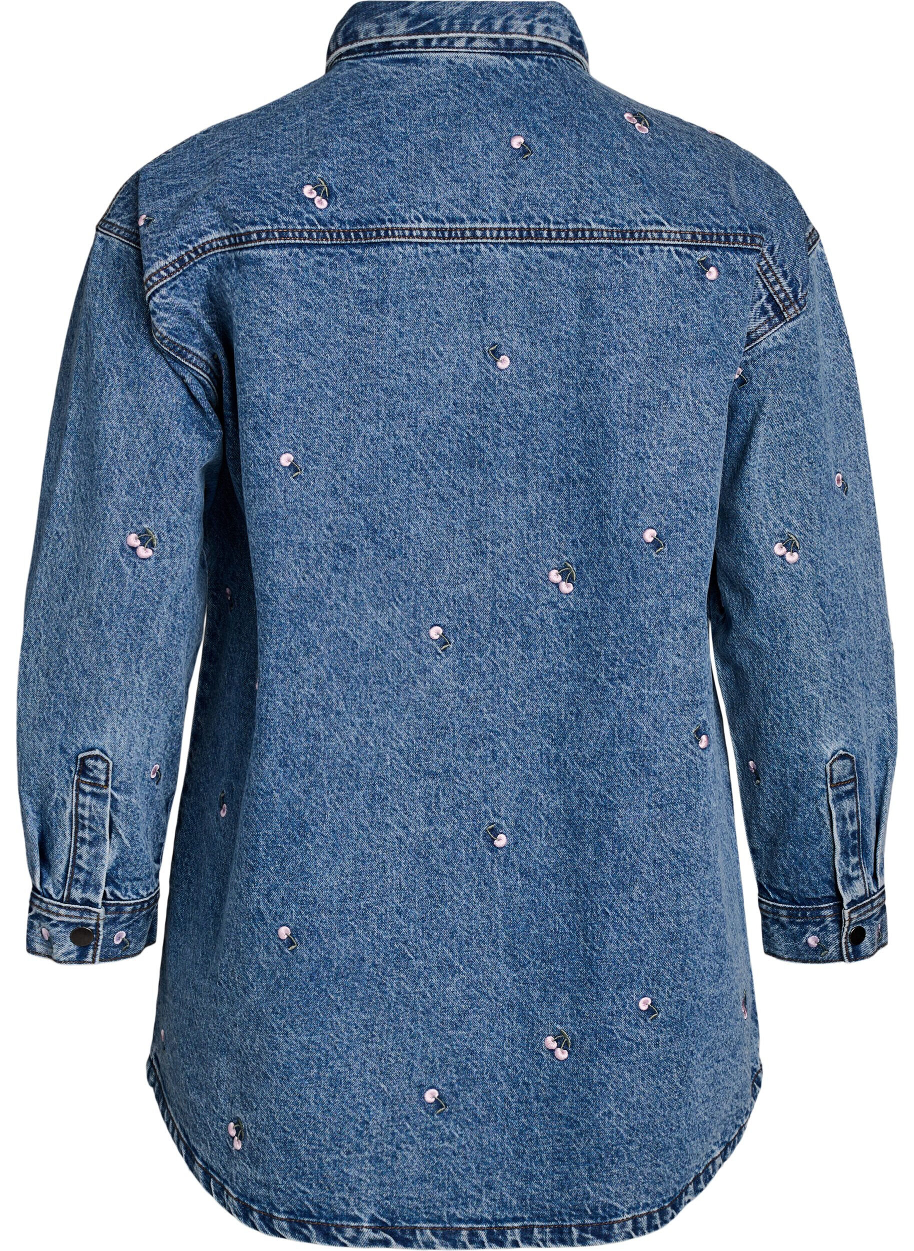 ZizziDenim overhemd met geborduurde motieven, Blauw, Packshot image number 1