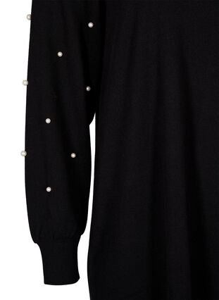 Robe à manches longues avec détails en perles, Black, Packshot image number 3