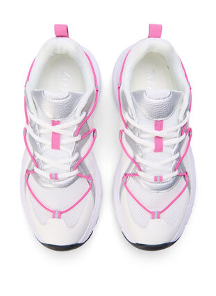 Sneakers met wijde pasvorm en contrasterend strikdetail, White w. Pink, Packshot image number 2