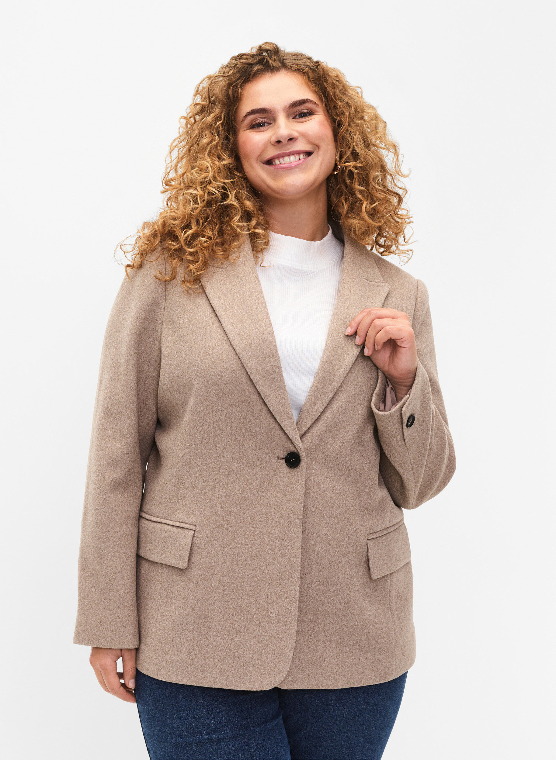 ZizziGem&ecirc;leerde blazer met split, Pumice Stone Mel., Model image number 0
