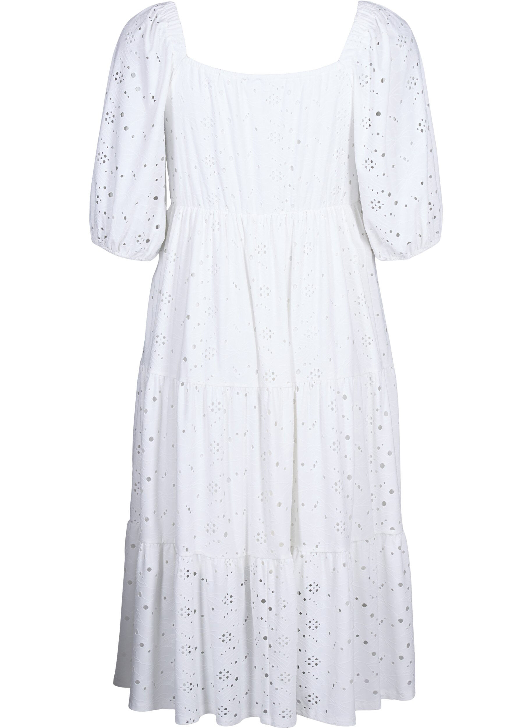Zizzi Robe longue avec un motif en dentelle et une encolure carr&eacute;e, Blanc, Packshot image number 1