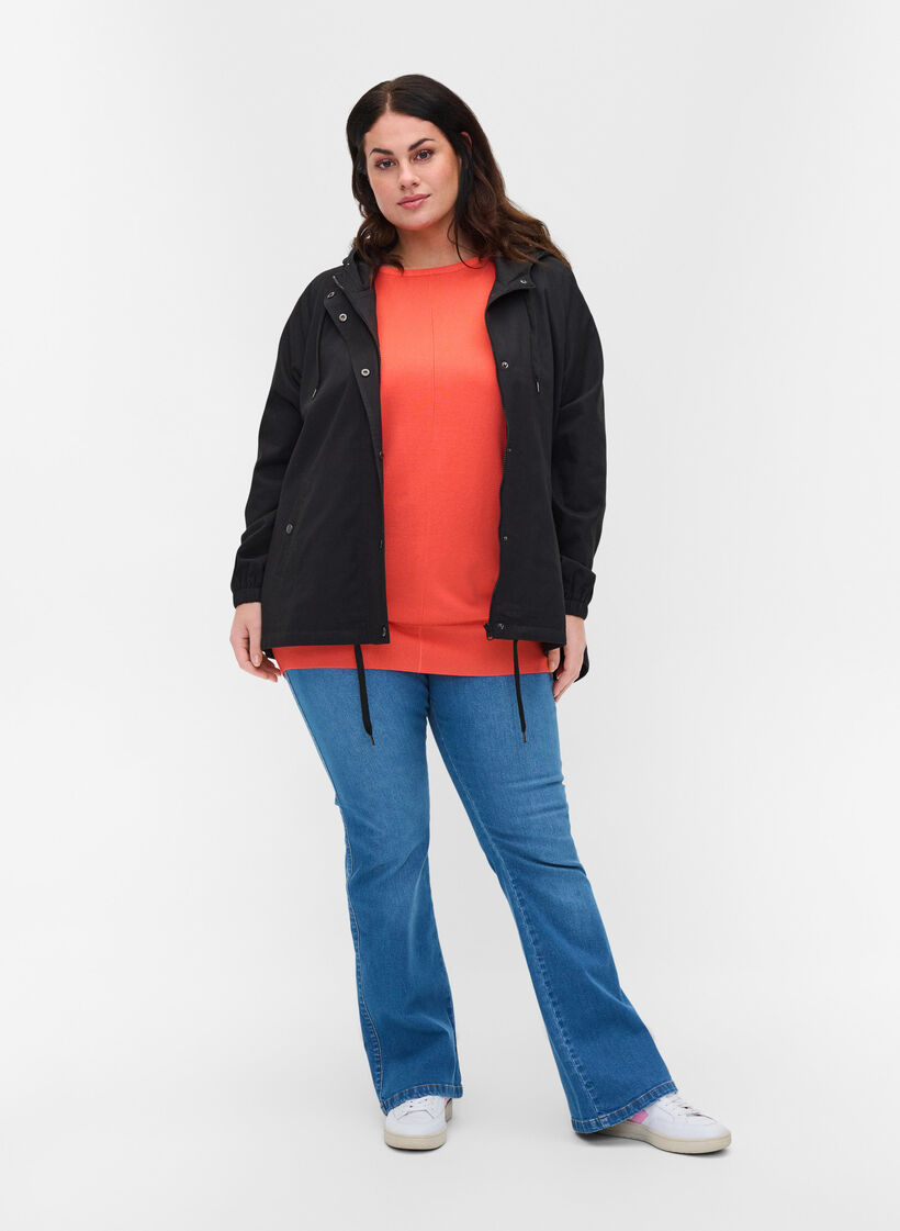 Veste Parka courte &agrave; capuche et bas ajustable, Black, Model image number 2