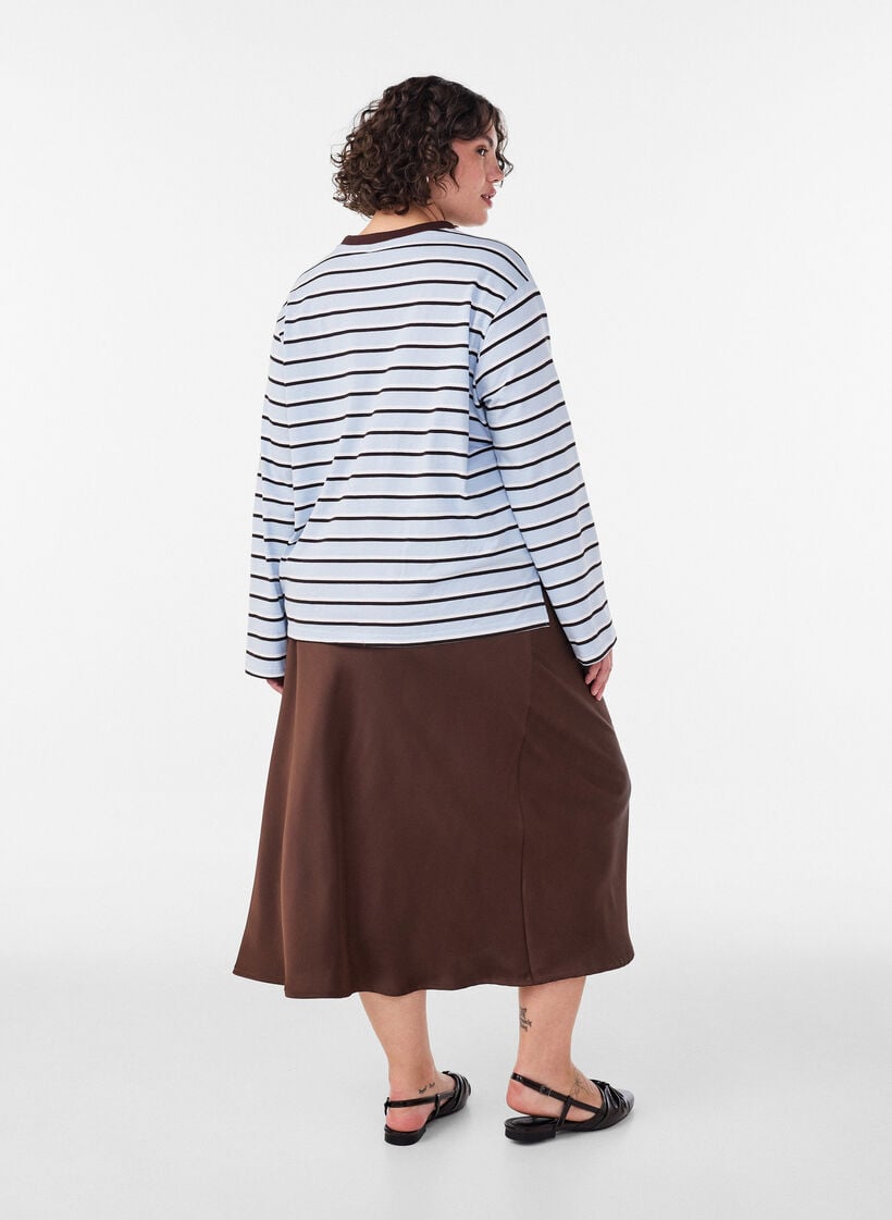 Jupe midi en satin, Marron, Model image number 1