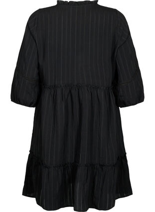 Gestreepte viscose jurk met kanten rand en 3/4 mouwen, Black, Packshot image number 1