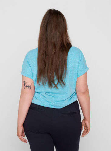 T-shirt chiné en coton, River Blue Melange, Model image number 1