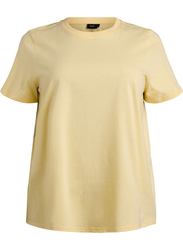 T-shirt basique en coton &agrave; col rond, Jaune clair, Packshot image number 0